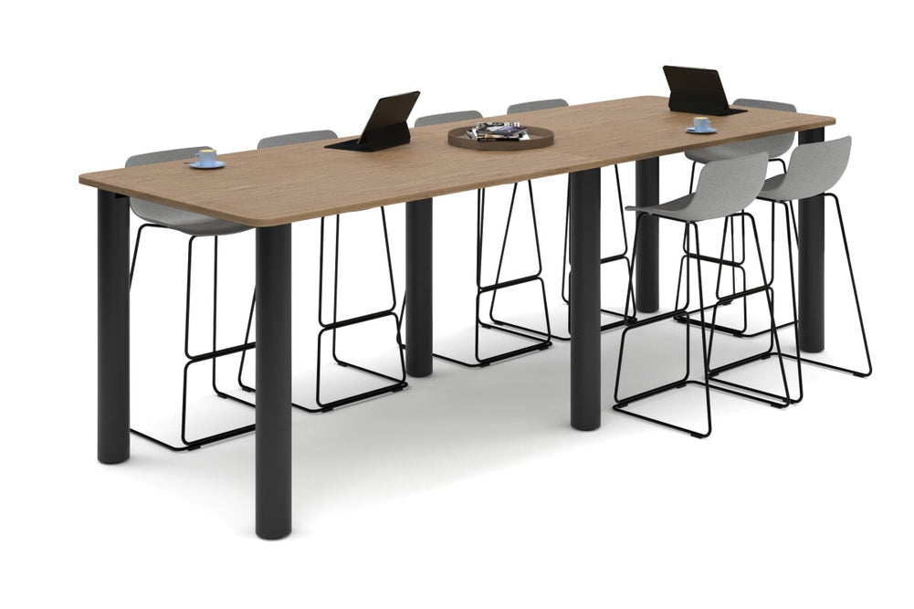 Quadro Cylinder Legs Large Counter Table - Rounded Corners [3200L x 1100W with Rounded Corners]-black leg salvage oak 