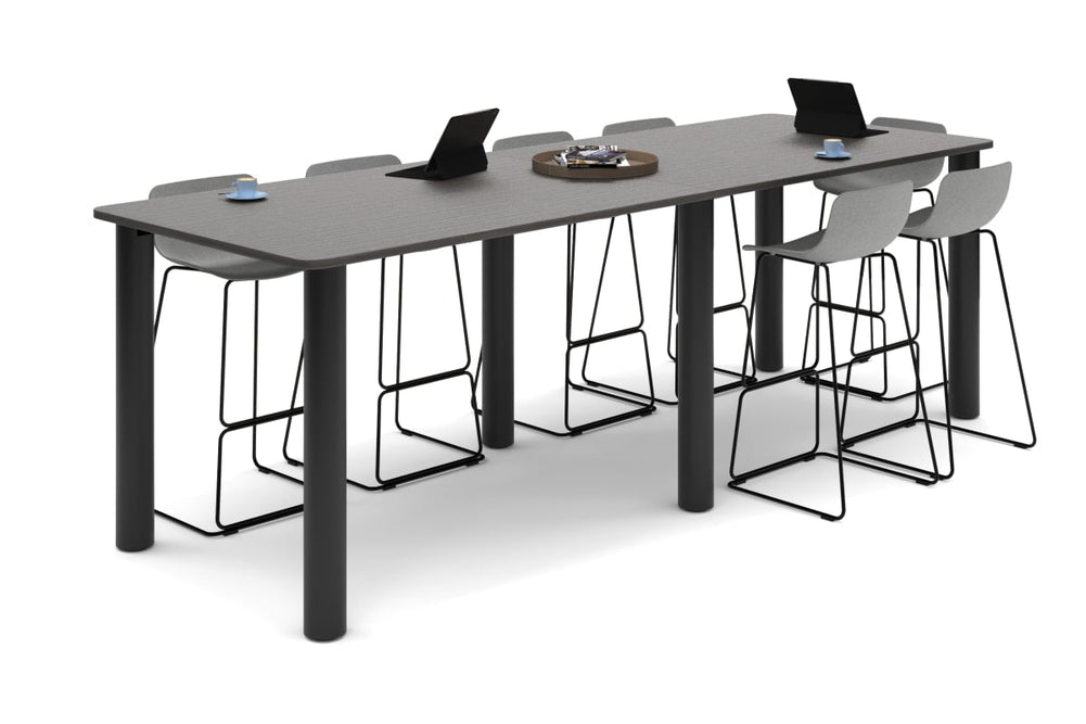 Quadro Cylinder Legs Large Counter Table - Rounded Corners [3200L x 1100W with Rounded Corners]-black leg dark oak 