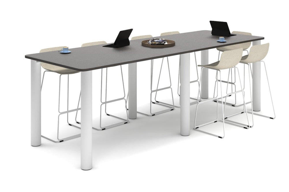 Quadro Cylinder Legs Large Counter Table - Rounded Corners [3200L x 1100W with Rounded Corners]-white leg dark oak 