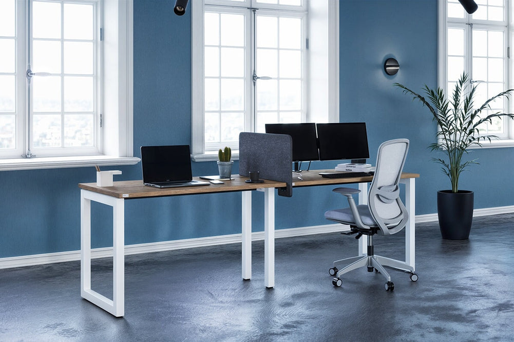 Quadro Loop Legs 2 Person Run Office Workstation [1600L x 800W with Cable Scallop]-black leg dark oak 