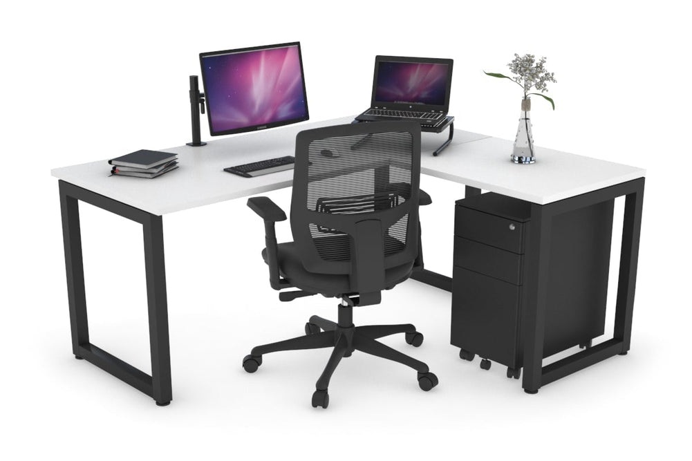 Quadro Loop Legs L-Shaped Corner Office Desk [1400L x 1450W]-black leg white none