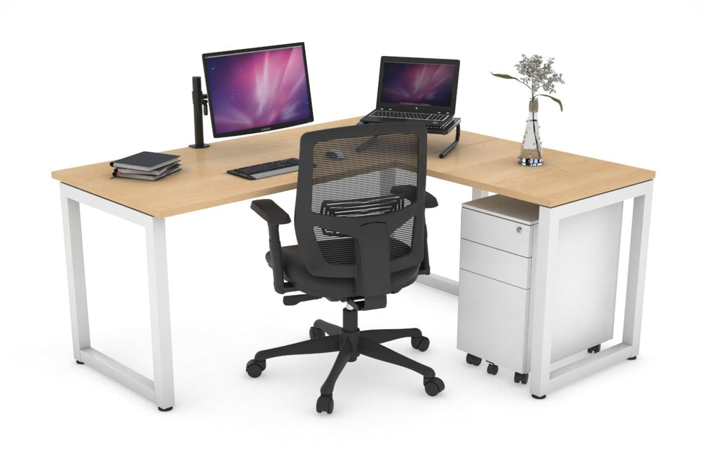 Quadro Loop Legs L-Shaped Corner Office Desk [1400L x 1450W]-white leg maple none