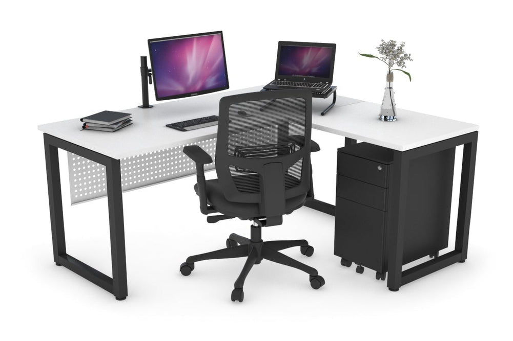 Quadro Loop Legs L-Shaped Corner Office Desk [1400L x 1450W]-black leg white white modesty