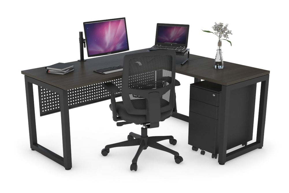 Quadro Loop Legs L-Shaped Corner Office Desk [1400L x 1450W]-black leg dark oak black modesty