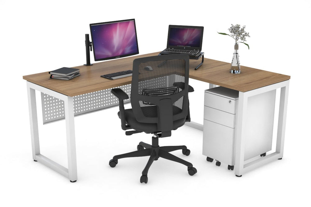 Quadro Loop Legs L-Shaped Corner Office Desk [1400L x 1450W]-white leg salvage oak white modesty