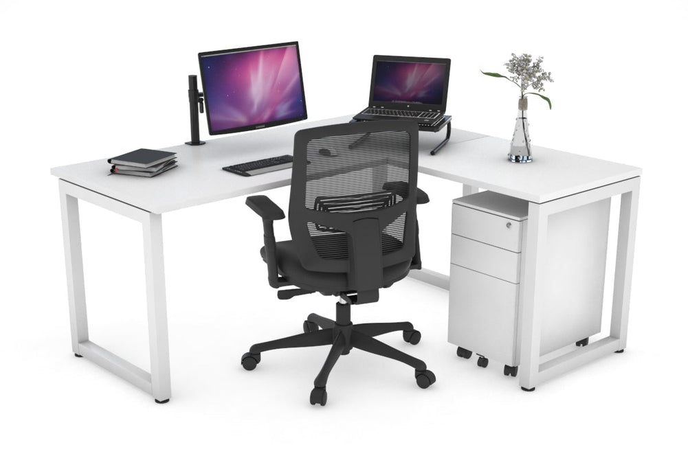 Quadro Loop Legs L-Shaped Corner Office Desk [1400L x 1450W]-white leg white none