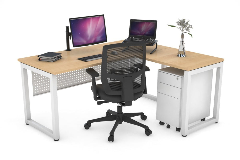 Quadro Loop Legs L-Shaped Corner Office Desk [1400L x 1450W]-white leg maple white modesty