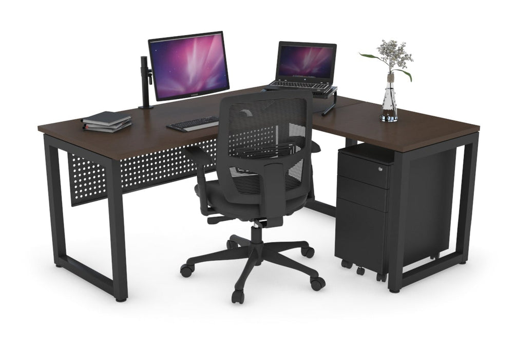 Quadro Loop Legs L-Shaped Corner Office Desk [1400L x 1450W]-black leg dark oak black modesty
