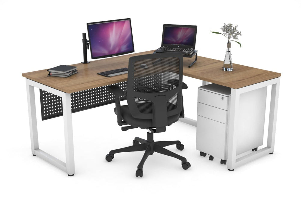 Quadro Loop Legs L-Shaped Corner Office Desk [1400L x 1450W]-white leg salvage oak black modesty