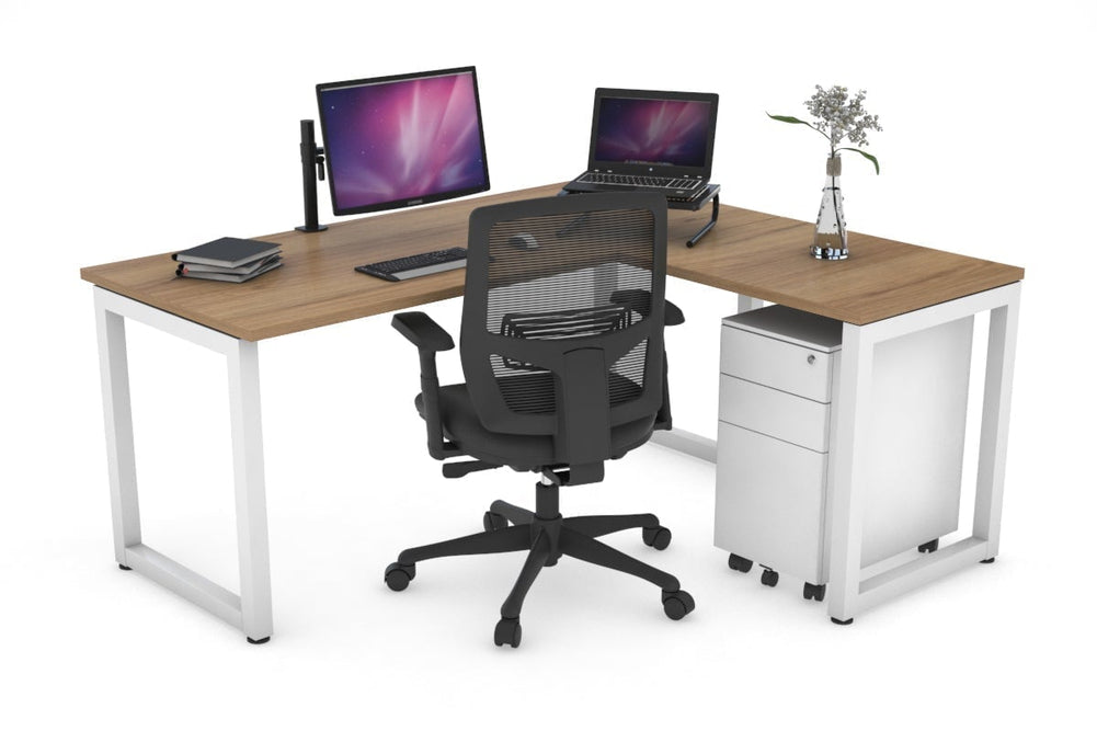Quadro Loop Legs L-Shaped Corner Office Desk [1400L x 1450W]-white leg salvage oak none