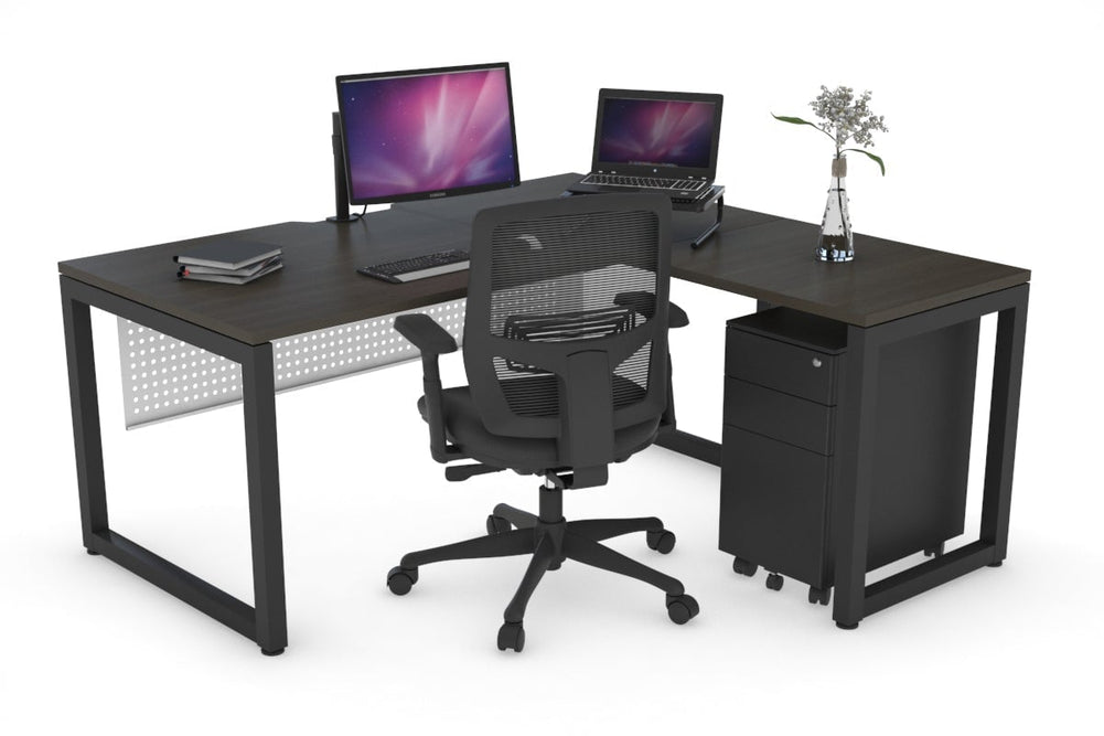 Quadro Loop Legs L-Shaped Corner Office Desk [1400L x 1550W with Cable Scallop]-black leg dark oak white modesty
