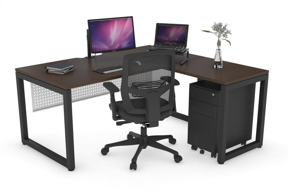 Quadro Loop Legs L-Shaped Corner Office Desk [1400L x 1800W with Cable Scallop]-black leg dark oak black modesty