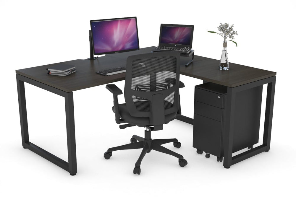 Quadro Loop Legs L-Shaped Corner Office Desk [1400L x 1800W with Cable Scallop]-black leg dark oak none