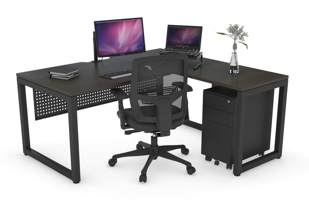 Quadro Loop Legs L-Shaped Corner Office Desk [1600L x 1800W with Cable Scallop]-black leg dark oak black modesty