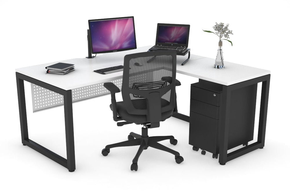 Quadro Loop Legs L-Shaped Corner Office Desk [1800L x 1800W with Cable Scallop]-black leg white white modesty