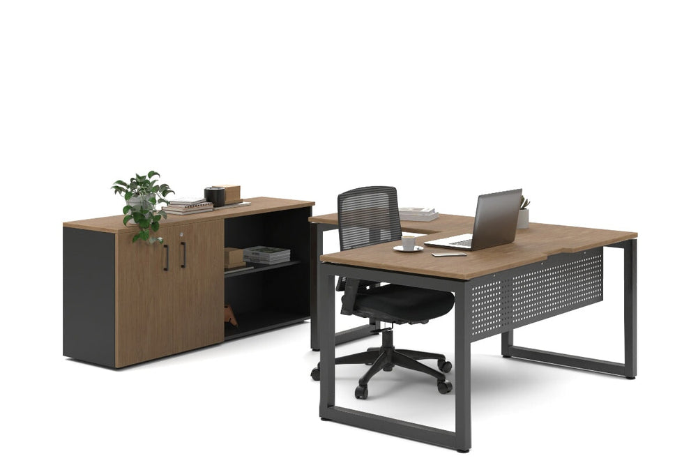 Quadro Loop Legs L-Shaped Executive Setting - Black Legs [1800L x 1800W with Cable Scallop]-salvage oak uniform 2 door + open bookcase none