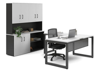 Quadro Loop Legs L-Shaped Executive Setting - Black Legs [1600L x 1700W] Jasonl white uniform 2 door + open bookcase closed hutch