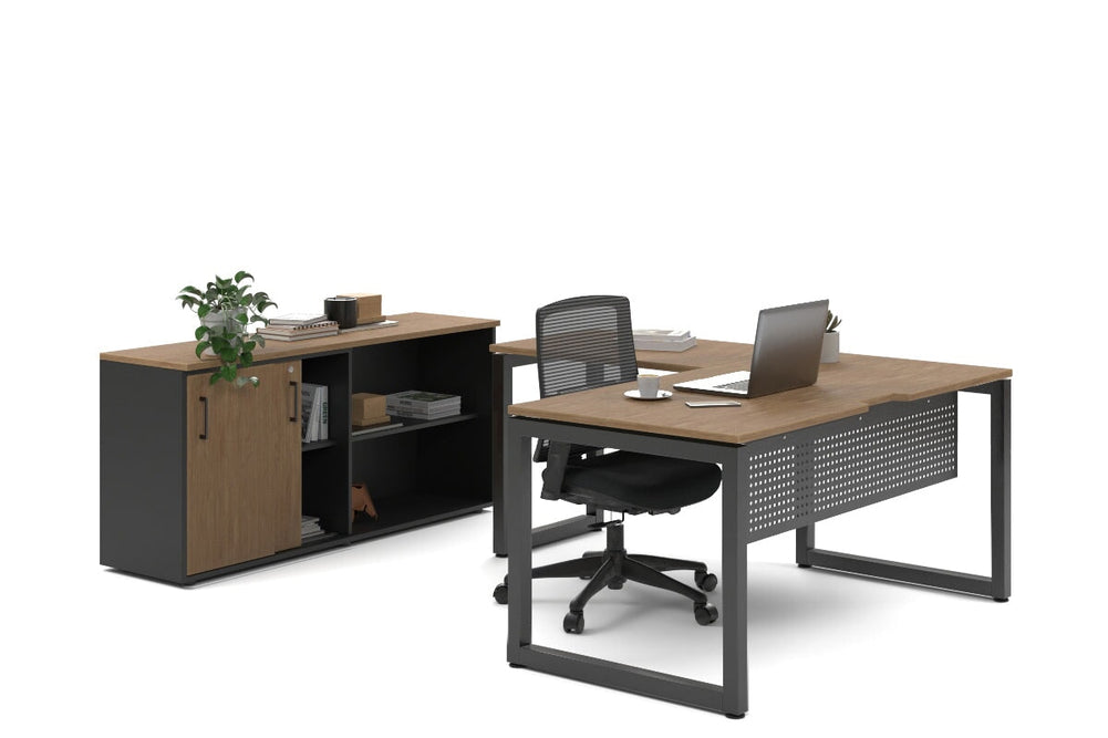 Quadro Loop Legs L-Shaped Executive Setting - Black Legs [1800L x 1800W with Cable Scallop]-salvage oak sliding 2 door + open bookcase none