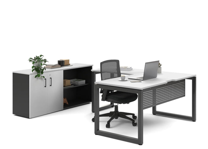 Quadro Loop Legs L-Shaped Executive Setting - Black Legs [1600L x 1800W with Cable Scallop] Jasonl white uniform 2 door + open bookcase none