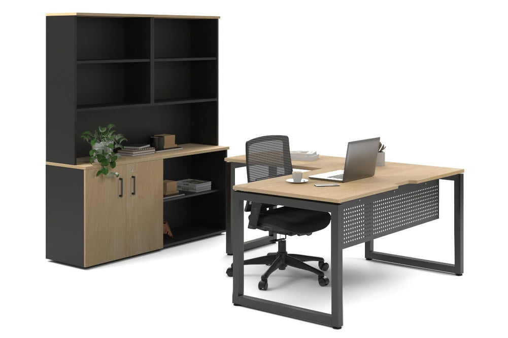 Quadro Loop Legs L-Shaped Executive Setting - Black Legs [1800L x 1800W with Cable Scallop]-maple uniform 2 door + open bookcase open hutch