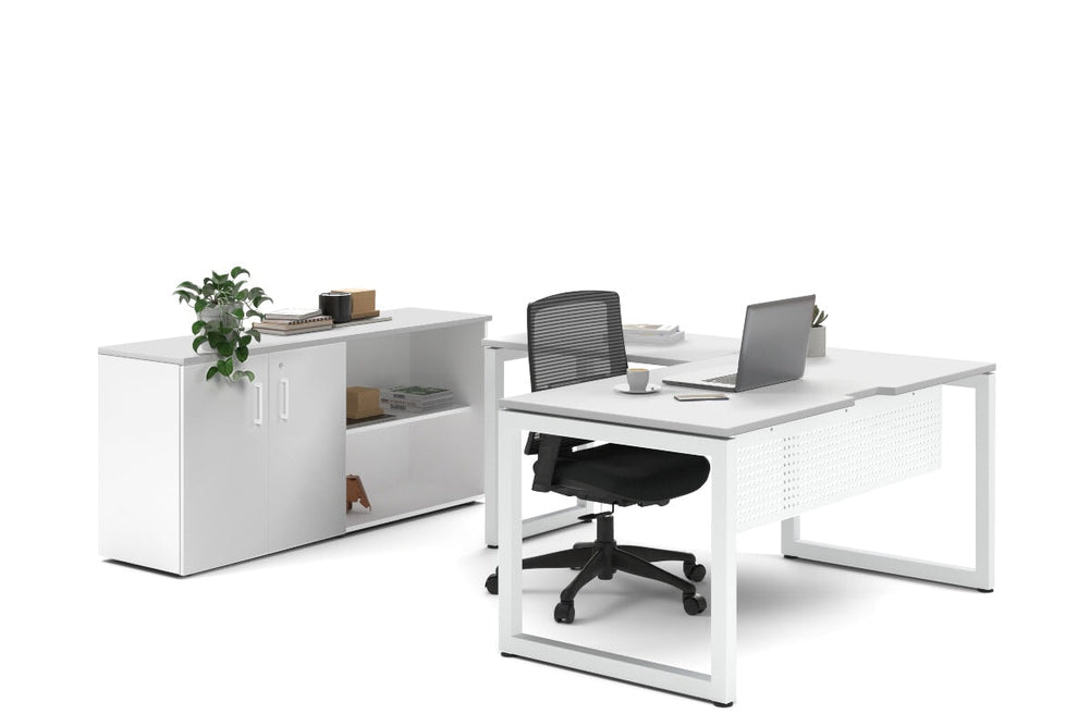 Quadro Loop Legs L-Shaped Executive Setting - White Legs [1800L x 1700W]-white uniform 2 door + open bookcase none