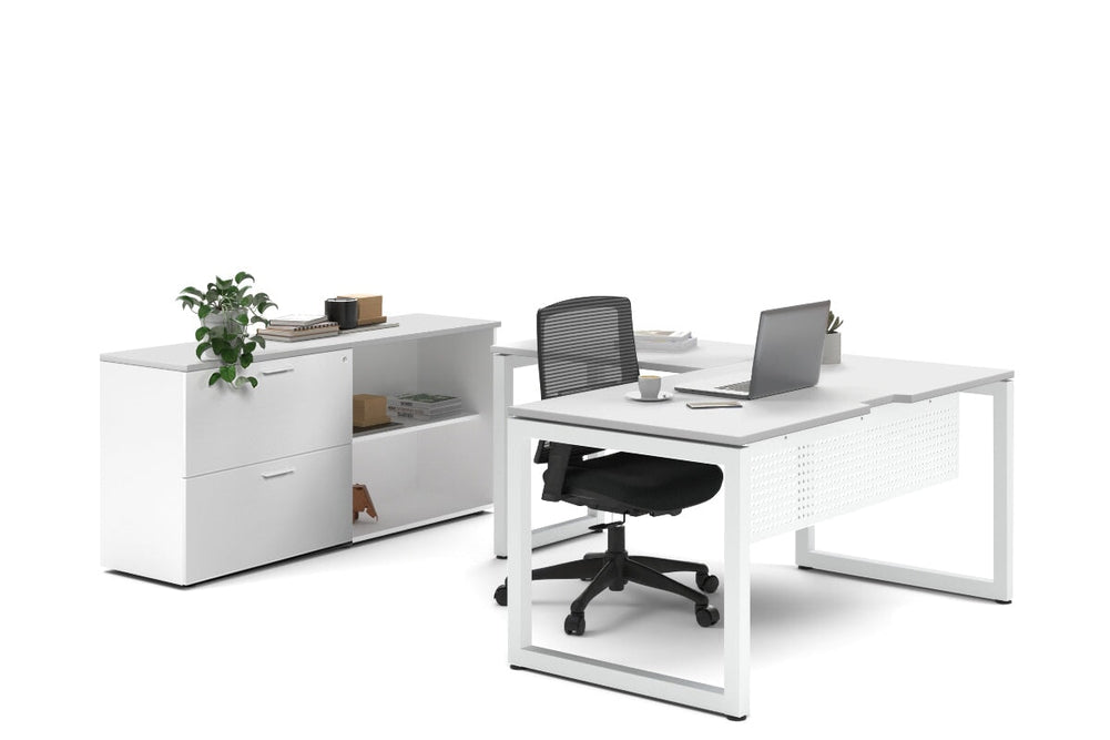 Quadro Loop Legs L-Shaped Executive Setting - White Legs [1800L x 1700W]-white lateral 2 drawer + open bookcase none