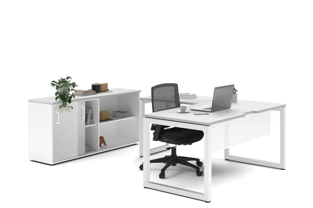 Quadro Loop Legs L-Shaped Executive Setting - White Legs [1800L x 1700W]-white sliding 2 door + open bookcase none
