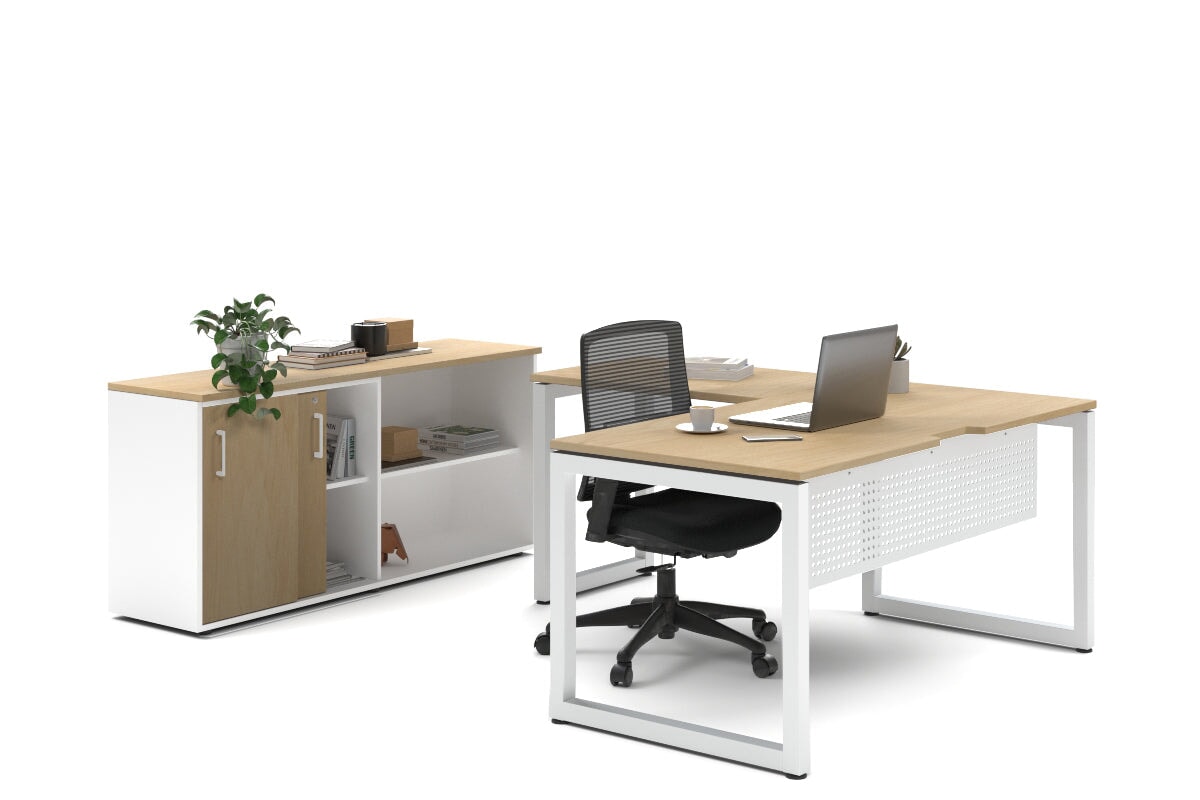 Quadro Loop Legs L-Shaped Executive Setting - White Legs [1800L x 1700W]-maple sliding 2 door + open bookcase none