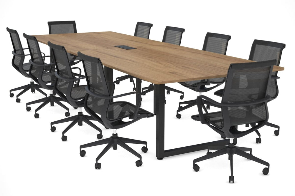 Quadro Loop Legs Modern Boardroom Table - Rounded Corners [3200L x 1100W with Rounded Corners]-black leg salvage oak power box