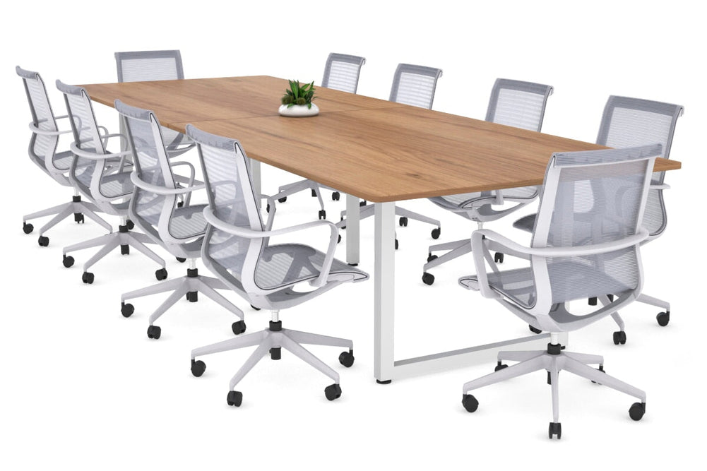 Quadro Loop Legs Modern Boardroom Table - Rounded Corners [3200L x 1100W with Rounded Corners]-white leg salvage oak none