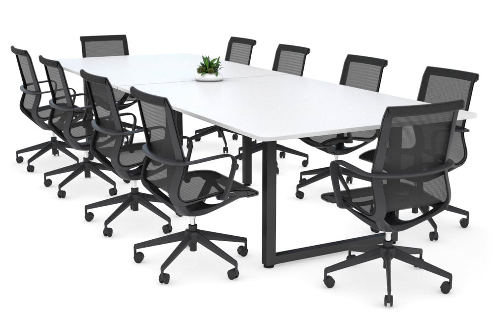 Quadro Loop Legs Modern Boardroom Table - Rounded Corners [3200L x 1100W with Rounded Corners]-black leg white none
