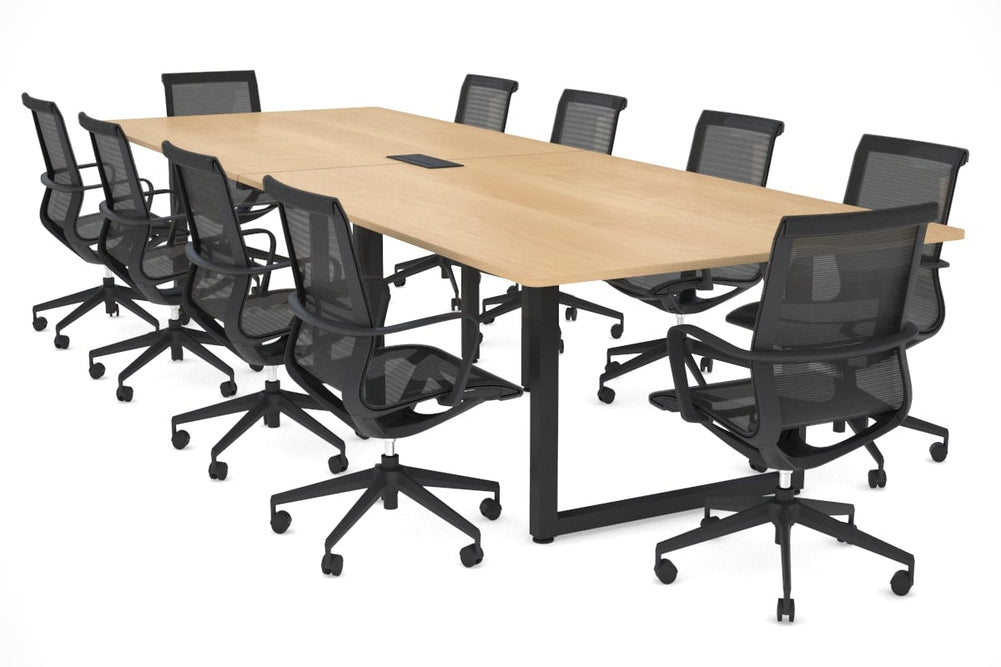 Quadro Loop Legs Modern Boardroom Table - Rounded Corners [3200L x 1100W with Rounded Corners]-black leg maple power box