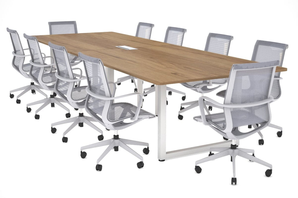 Quadro Loop Legs Modern Boardroom Table - Rounded Corners [3200L x 1100W with Rounded Corners]-white leg salvage oak power box