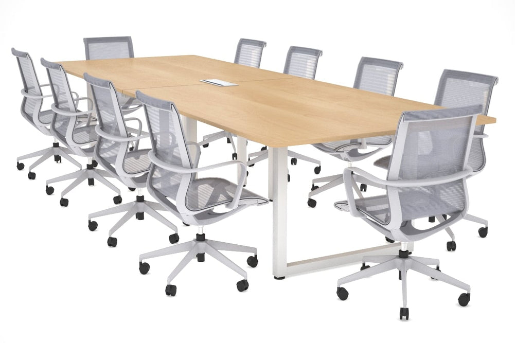 Quadro Loop Legs Modern Boardroom Table - Rounded Corners [3200L x 1100W with Rounded Corners]-white leg maple power box