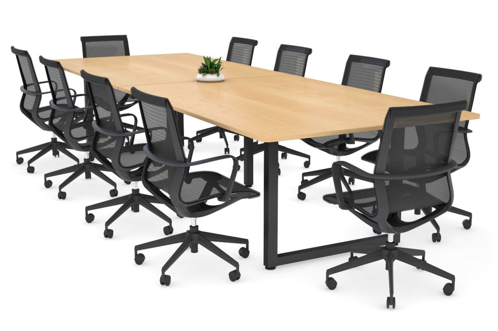 Quadro Loop Legs Modern Boardroom Table - Rounded Corners [3200L x 1100W with Rounded Corners]-black leg maple none