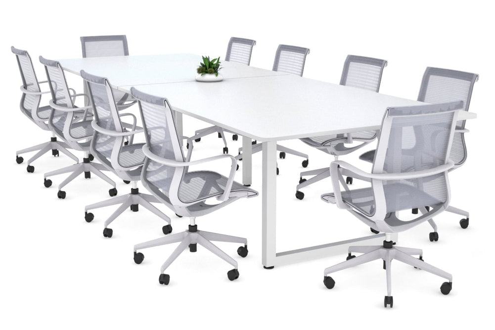 Quadro Loop Legs Modern Boardroom Table - Rounded Corners [3200L x 1100W with Rounded Corners]-white leg white none