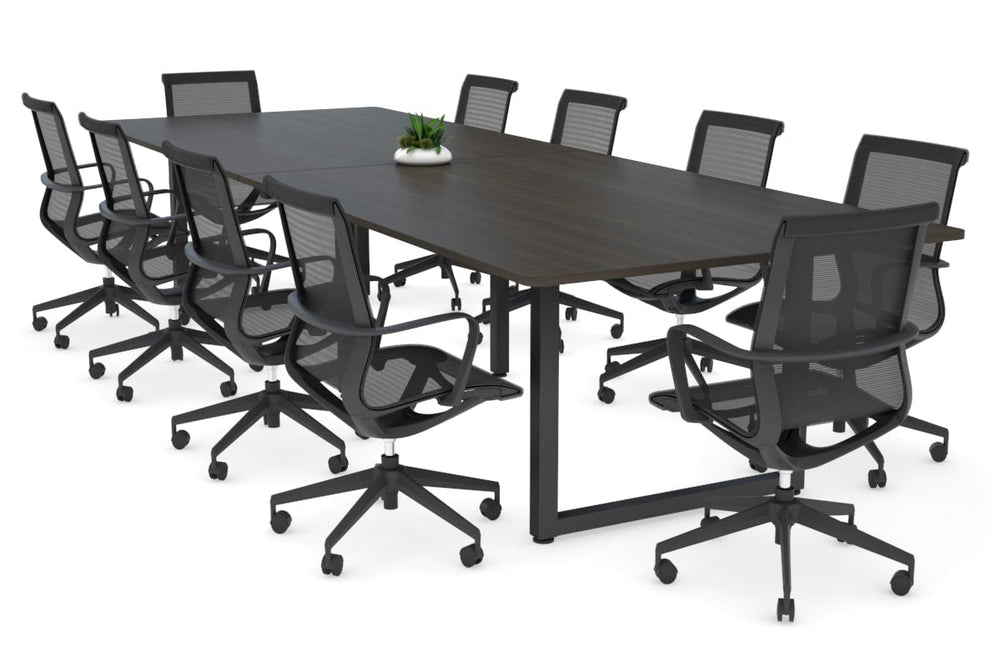 Quadro Loop Legs Modern Boardroom Table - Rounded Corners [3200L x 1100W with Rounded Corners]-black leg dark oak none