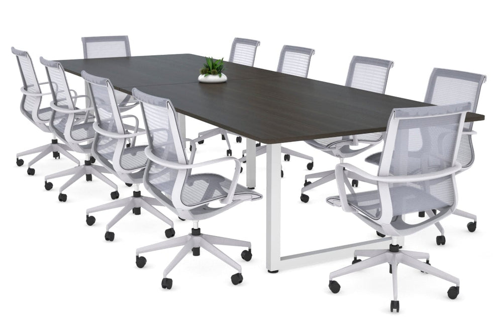 Quadro Loop Legs Modern Boardroom Table - Rounded Corners [3200L x 1100W with Rounded Corners]-white leg dark oak none