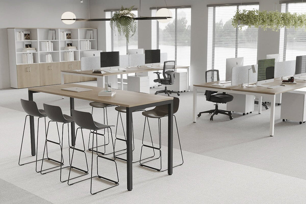 Quadro Square Legs Counter Table [1400L x 700W]-black leg dark oak 