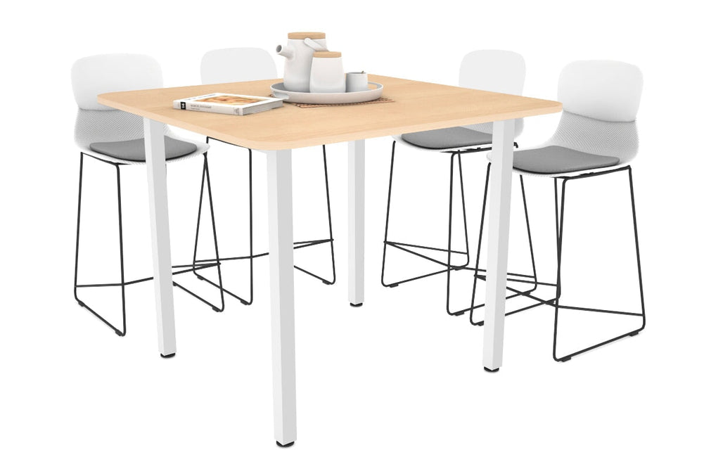 Quadro Square Legs Counter Table with Rounded Corners [1100L x 1100W with Rounded Corners]-white leg maple 