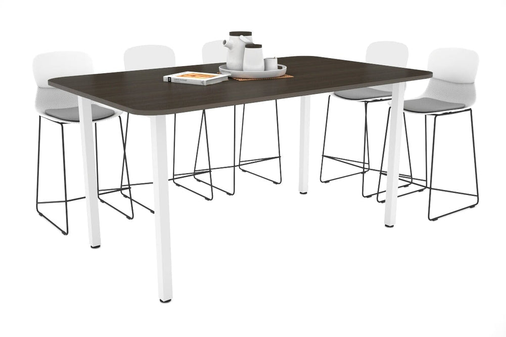 Quadro Square Legs Counter Table with Rounded Corners [1800L x 1100W with Rounded Corners]-white leg dark oak 