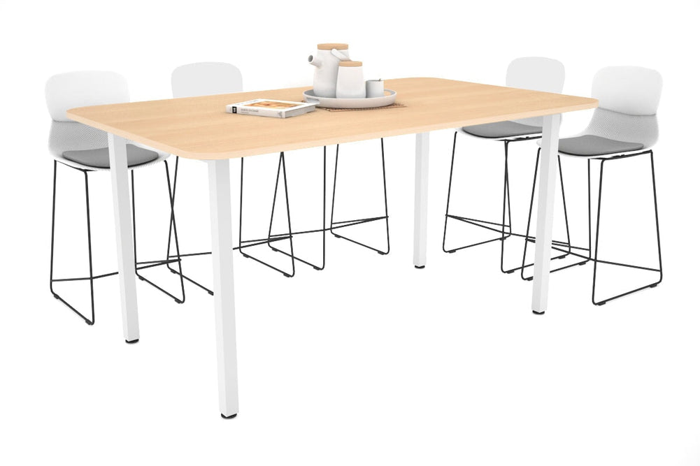 Quadro Square Legs Counter Table with Rounded Corners [1800L x 1100W with Rounded Corners]-white leg maple 