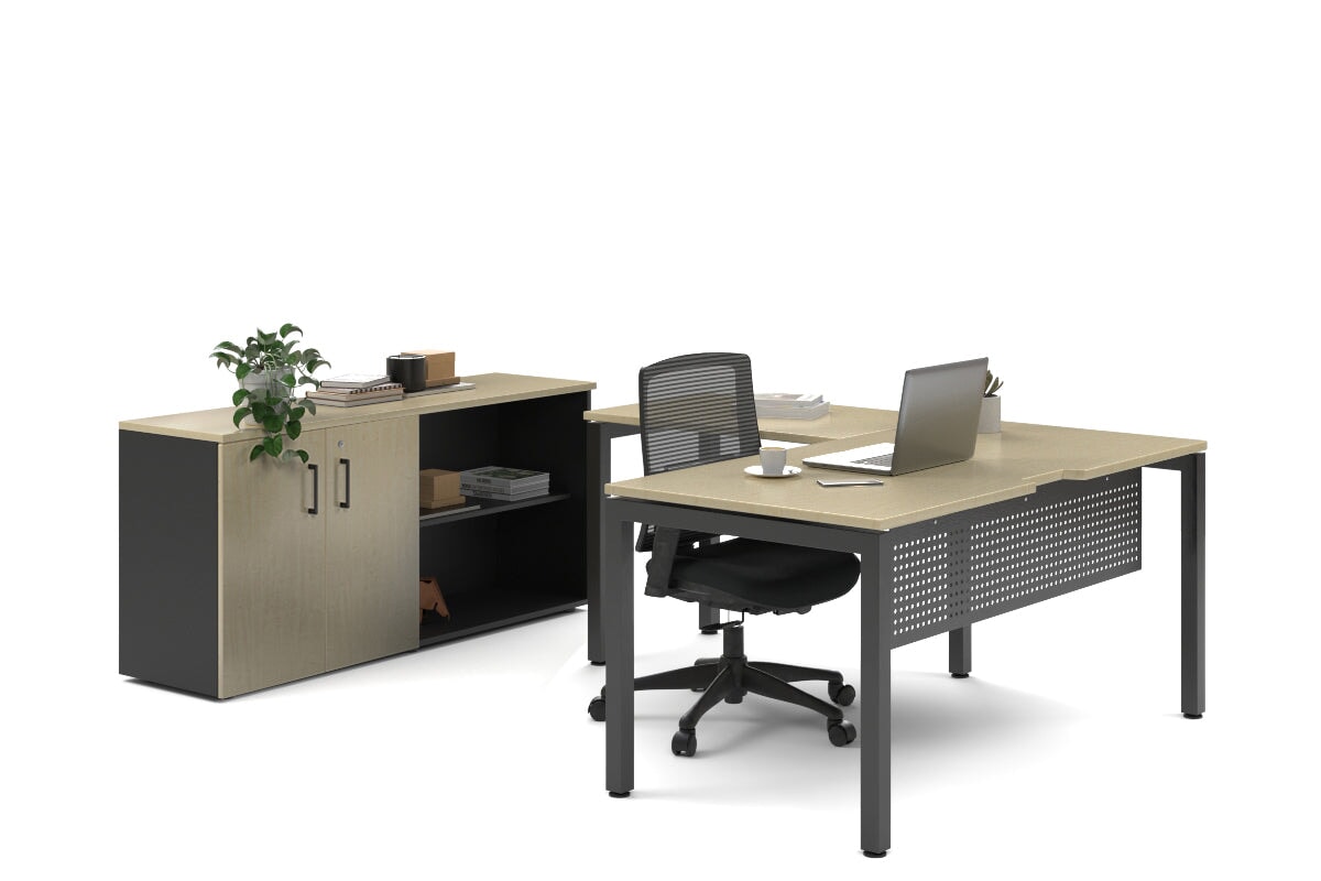 Quadro Square Legs L-Shaped Executive Setting - Black Legs [1600L x 1700W] Jasonl maple uniform 2 door + open bookcase none