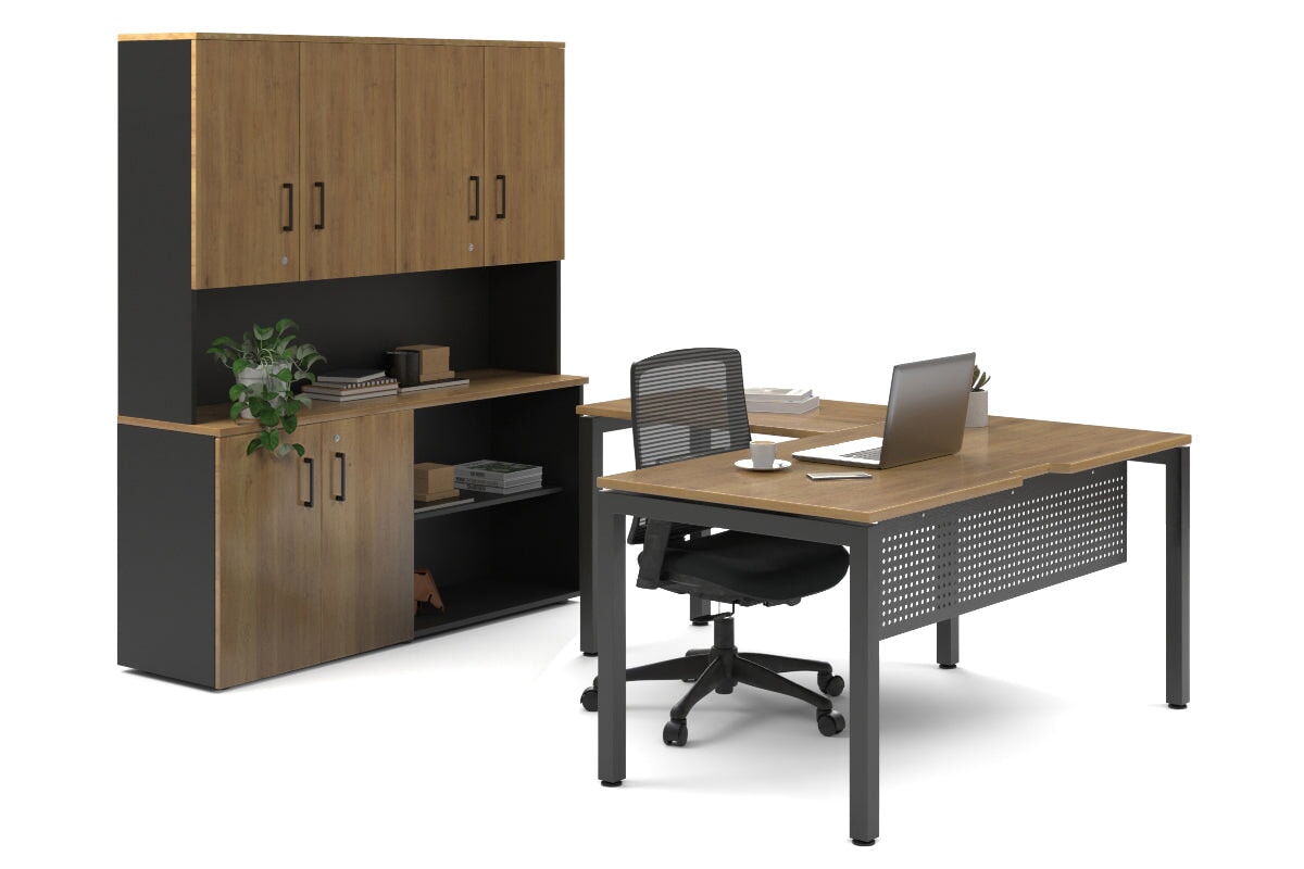 Quadro Square Legs L-Shaped Executive Setting - Black Legs [1600L x 1700W] Jasonl salvage oak uniform 2 door + open bookcase closed hutch