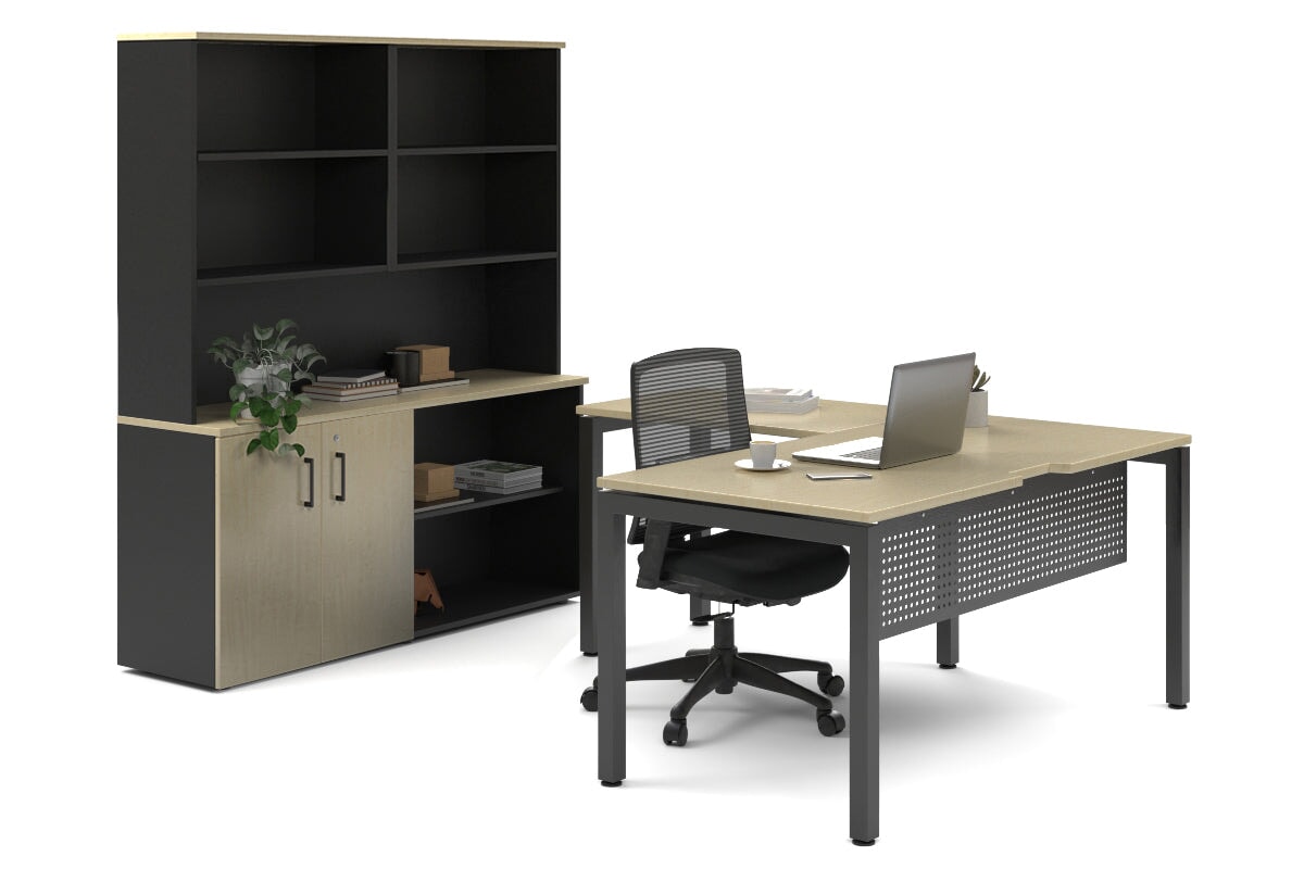 Quadro Square Legs L-Shaped Executive Setting - Black Legs [1600L x 1700W] Jasonl maple uniform 2 door + open bookcase open hutch