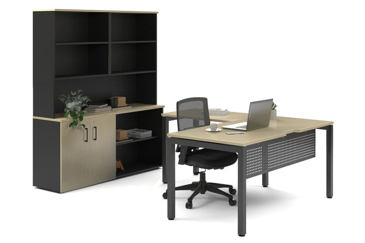 Quadro Square Legs L-Shaped Executive Setting - Black Legs [1600L x 1700W] Jasonl maple uniform 2 door + open bookcase open hutch
