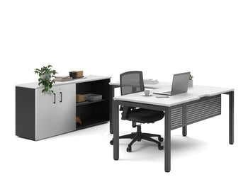 Quadro Square Legs L-Shaped Executive Setting - Black Legs [1600L x 1700W] Jasonl white uniform 2 door + open bookcase none