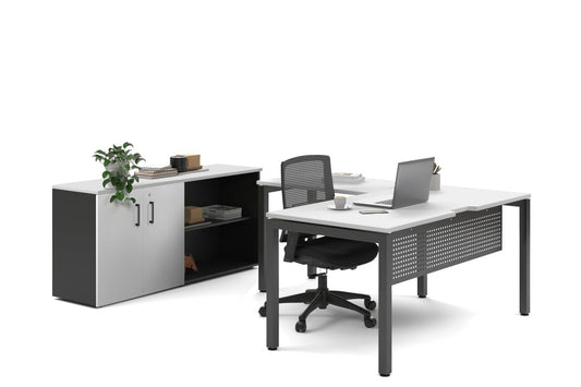 Quadro Square Legs L-Shaped Executive Setting - Black Legs [1600L x 1700W] Jasonl white uniform 2 door + open bookcase none