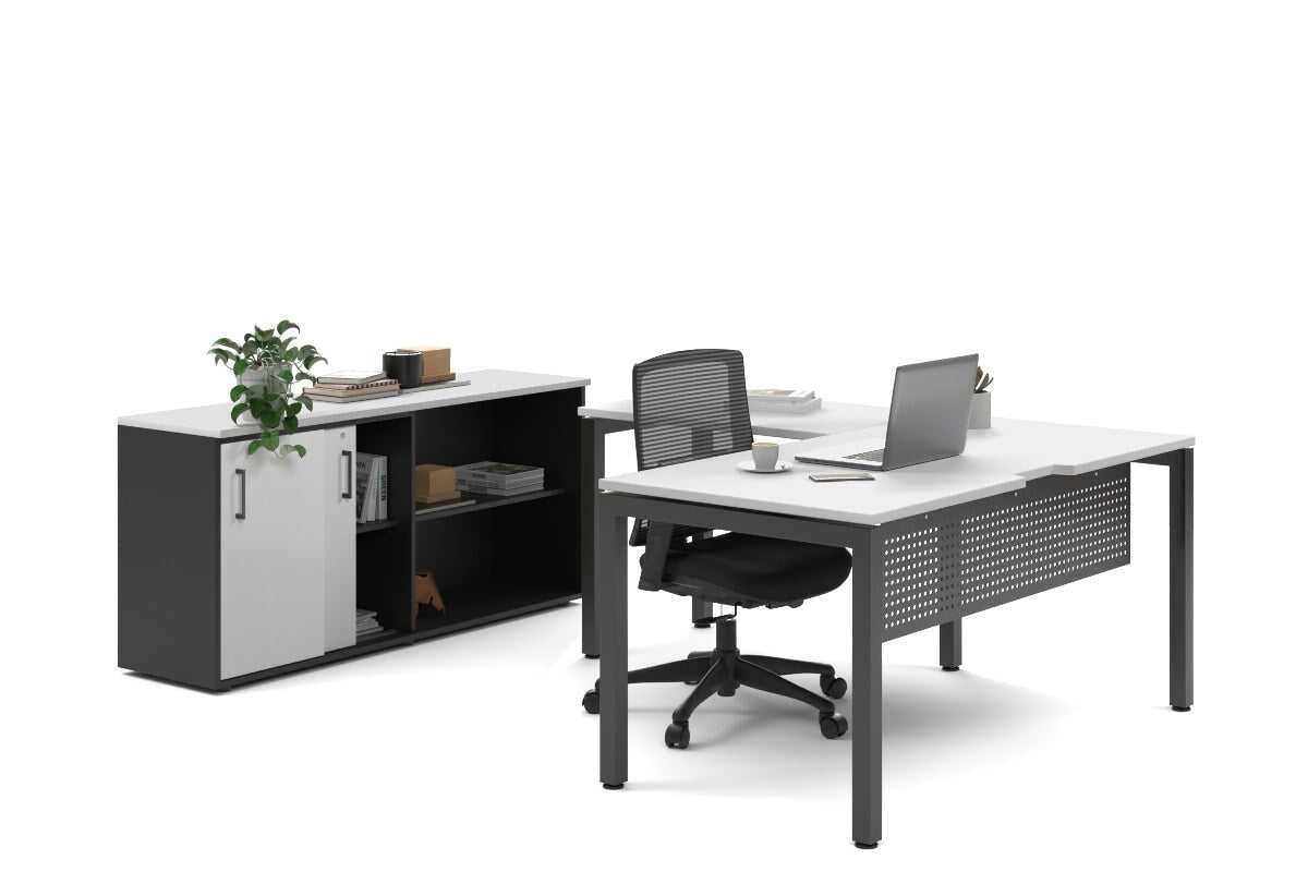 Quadro Square Legs L-Shaped Executive Setting - Black Legs [1600L x 1700W] Jasonl white sliding 2 door + open bookcase none