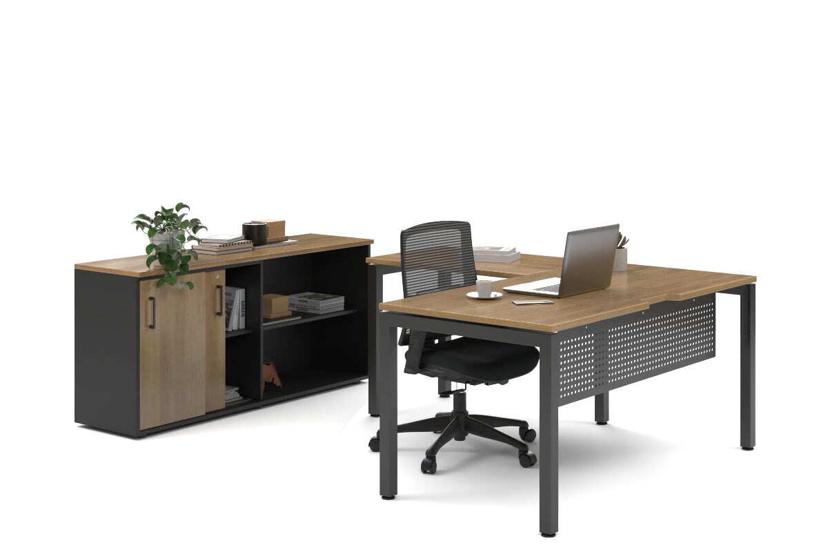 Quadro Square Legs L-Shaped Executive Setting - Black Legs [1600L x 1700W] Jasonl salvage oak sliding 2 door + open bookcase none